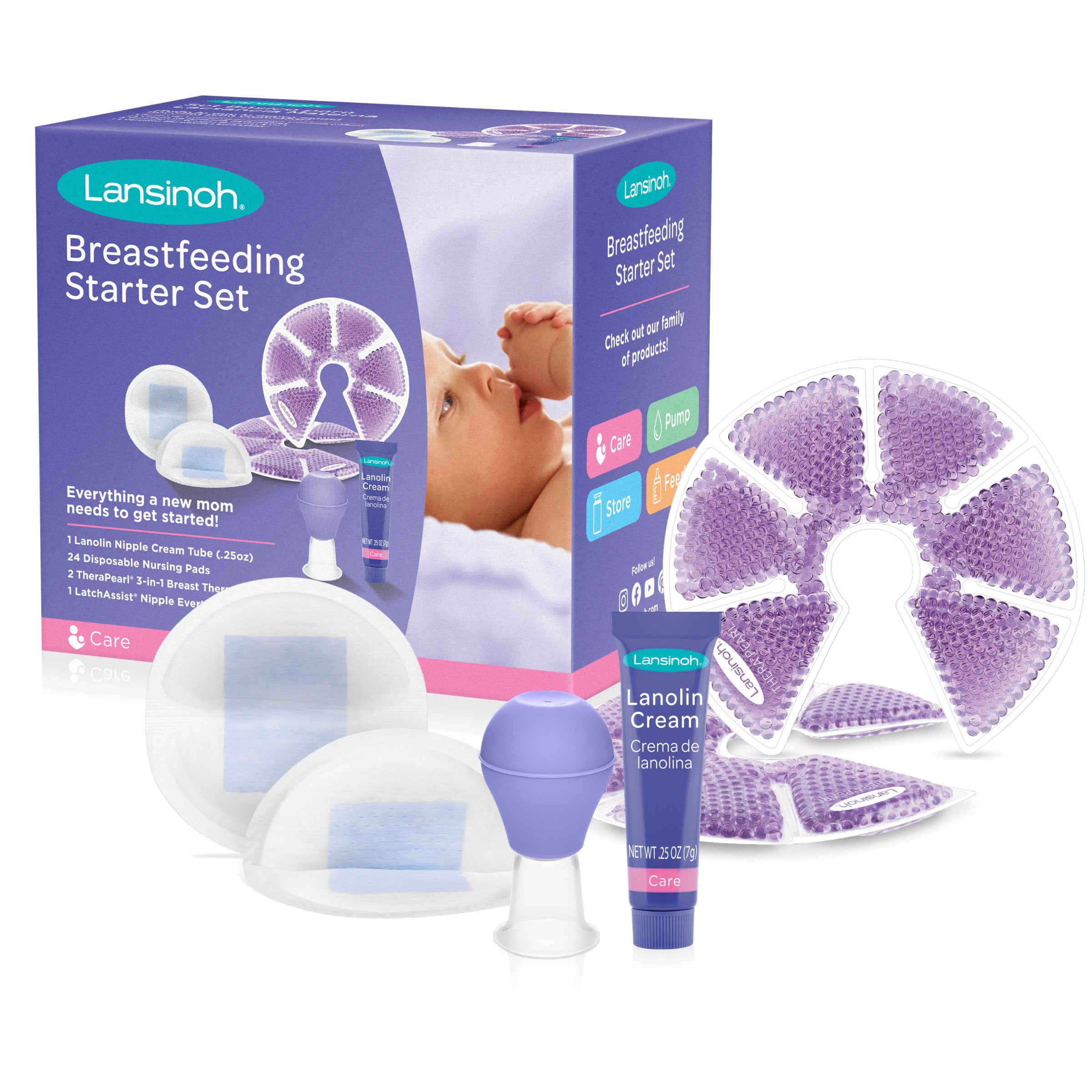 Lansinoh Breastfeeding Starter Set for Nursing Mothers, Breastfeeding Gift  for Baby Showers and New Moms, Contains Nursing Essentials and Breast