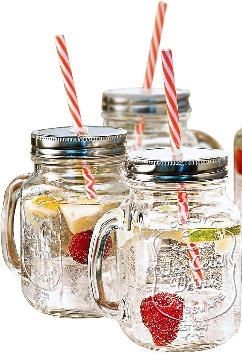 Estilo Mason Jar With Handle And Straw Set Of 6 16 Oz Jars 1mart 6383