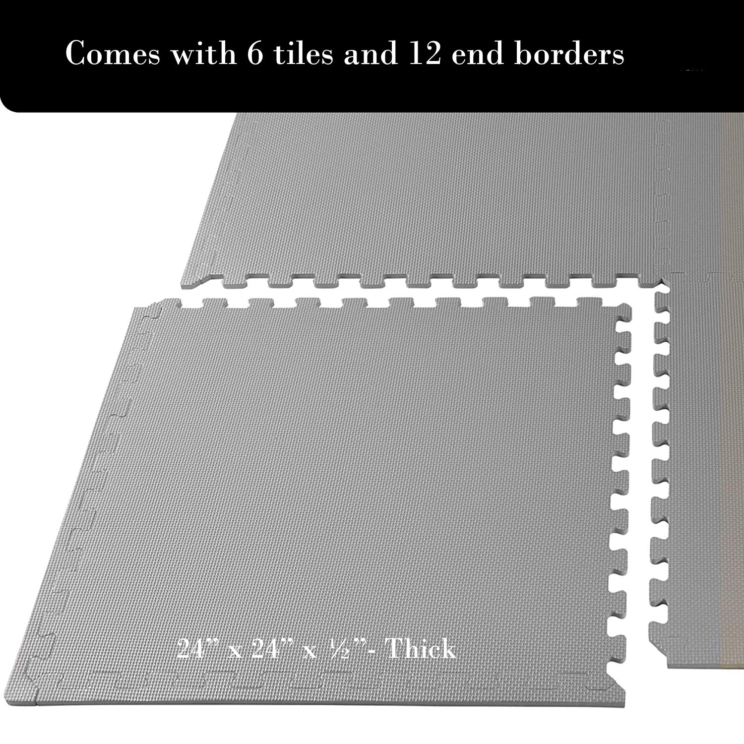 1/2 Inch SUPER EXTRA Thick EVA Foam Mat with Interlocking Tiles 24 Square Feet Gray