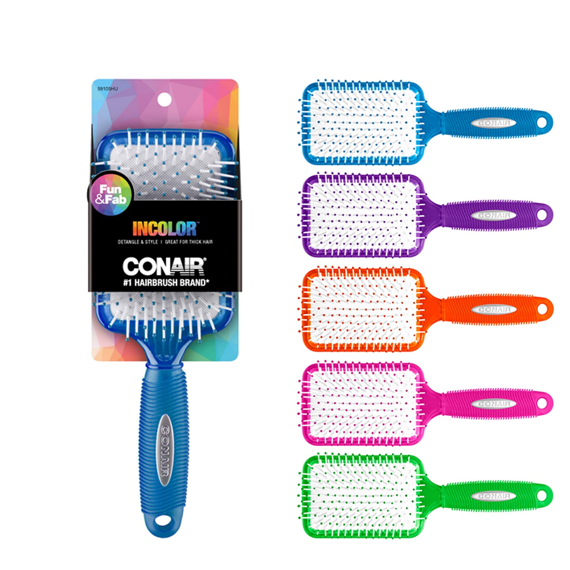 Conair Gel Grips, Nylon Bristle Paddle Hairbrush (Colors Vary