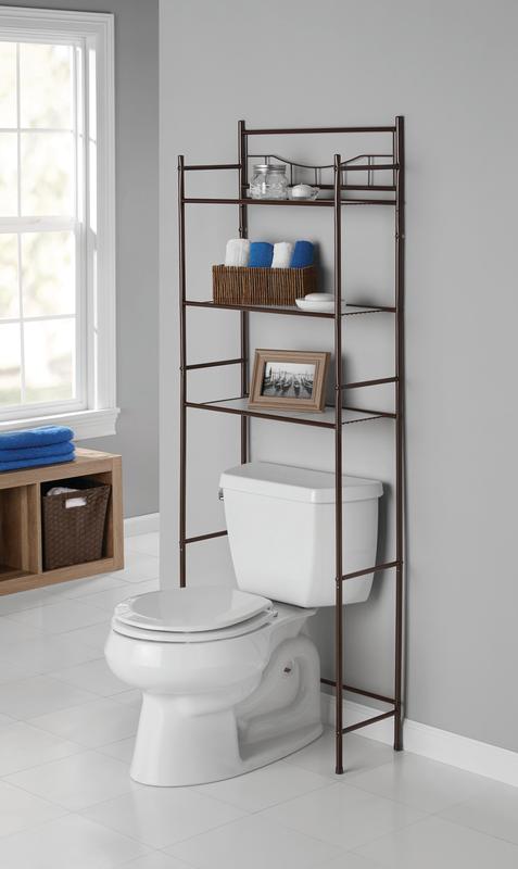 Mainstays Over The Toilet Steel 3-Shelf Storage Shelf Unit Space Saver, Chrome Finish