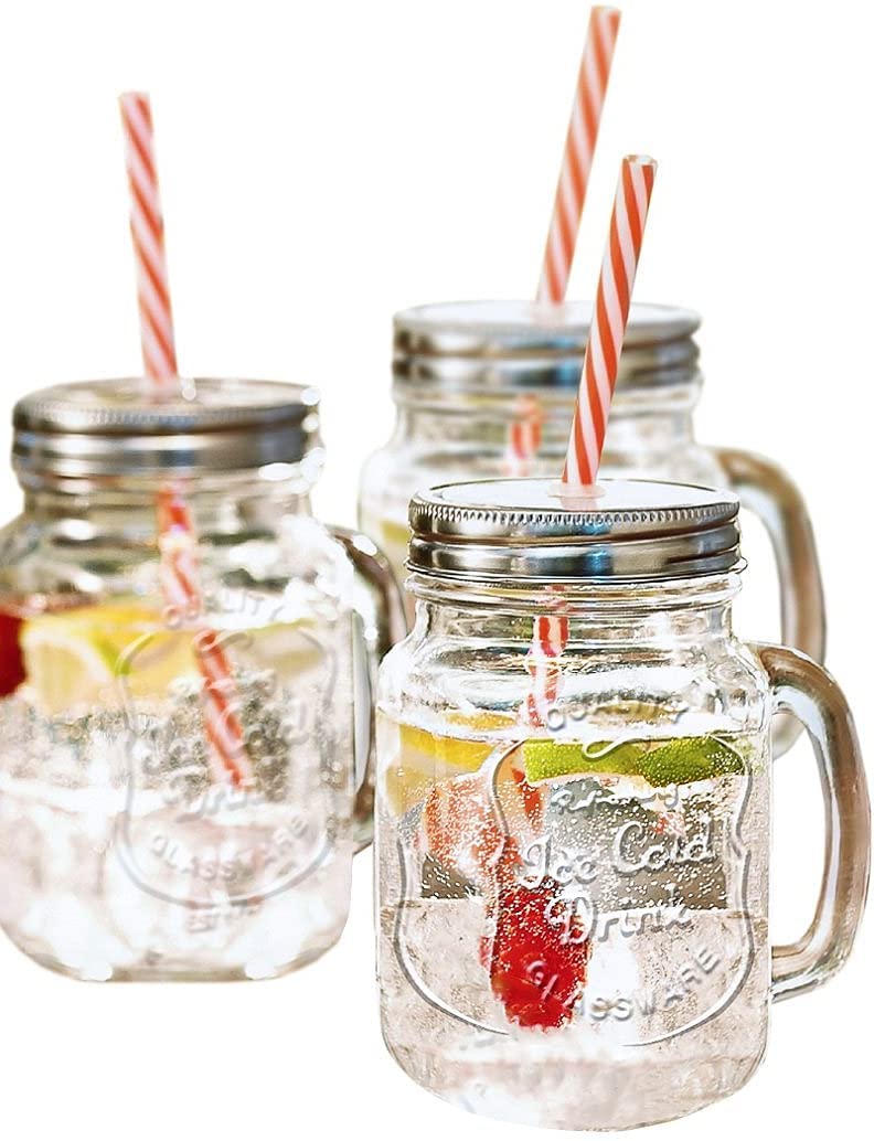 Estilo Mason Jar Mugs with Handles, Set of 6, 16 oz Glass