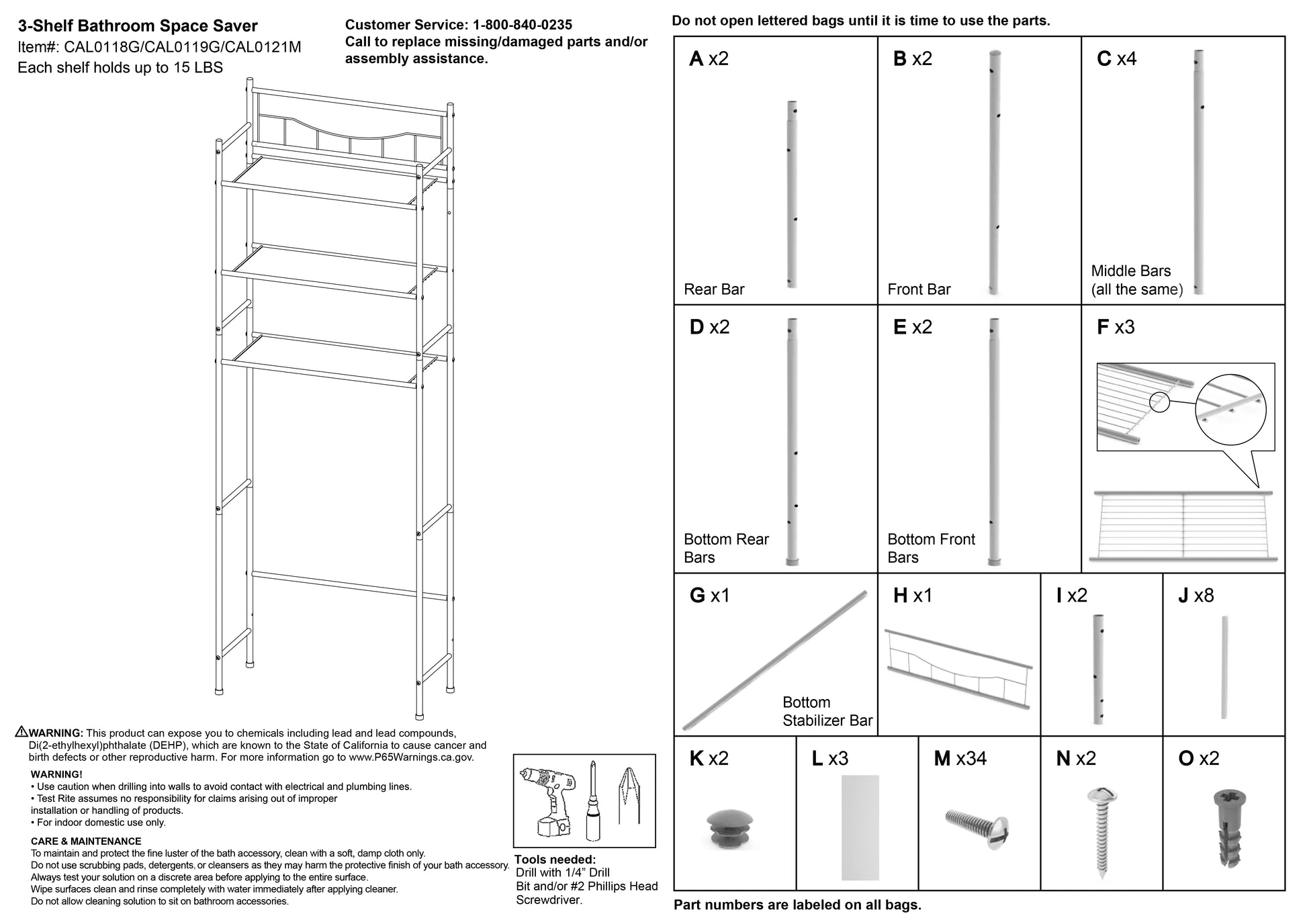 Mainstays Over The Toilet Steel 3-Shelf Bath Shelves Space Saver, Orb Finish