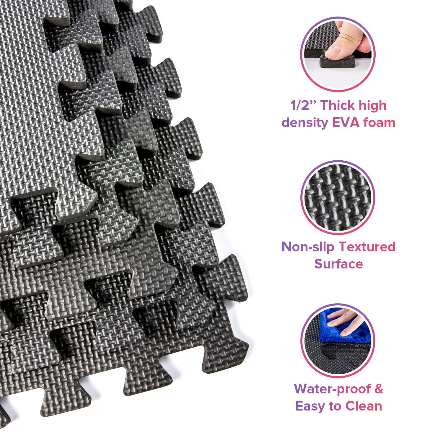 1/2 Inch SUPER EXTRA Thick EVA Foam Mat with Interlocking Tiles 24 Square Feet Gray